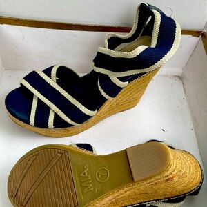 Mia Blue and cream wedges